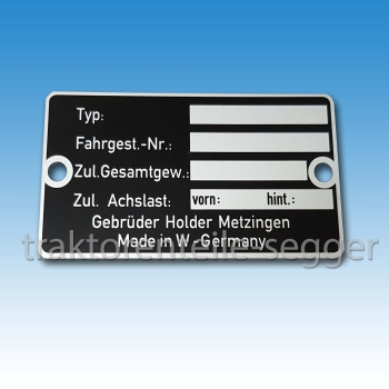 Typenschild für Holder A 30 A 45 A 55
